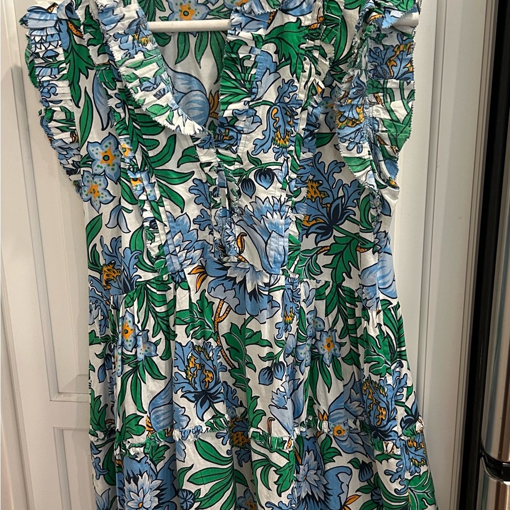 Floral Ruffle Mini Dress - Blue & Green